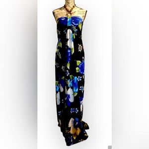 Steven Wear Hibiscus & Honu Hawaiian Maxi Dress / Size XXL / Blue Floral / NWT